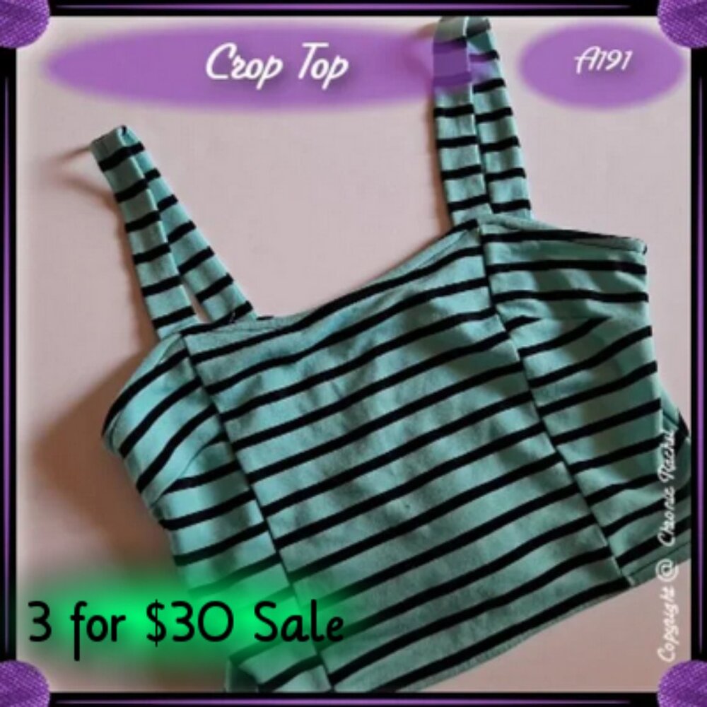 Blue & Black Stripped Crop Top